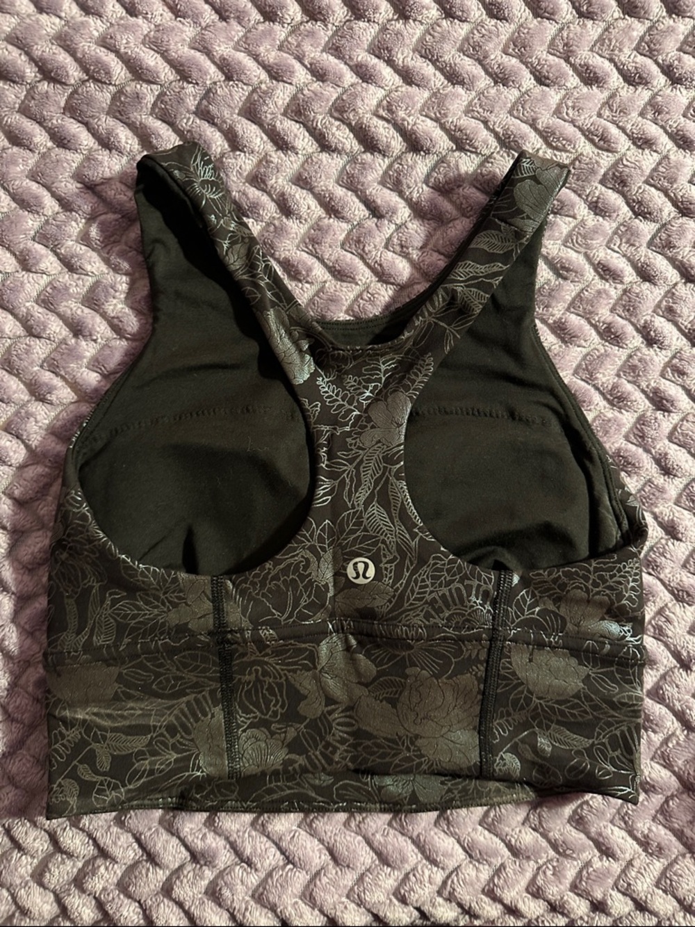 lululemon athletica Black Floral-Print Racerback Sports Bra